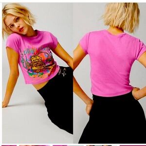 Urban Outfitters pure love Pink Tiger Graphic Crop Top